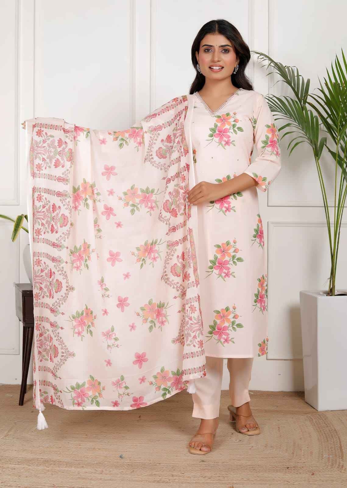 Pastel Pink floral-print kurta set 